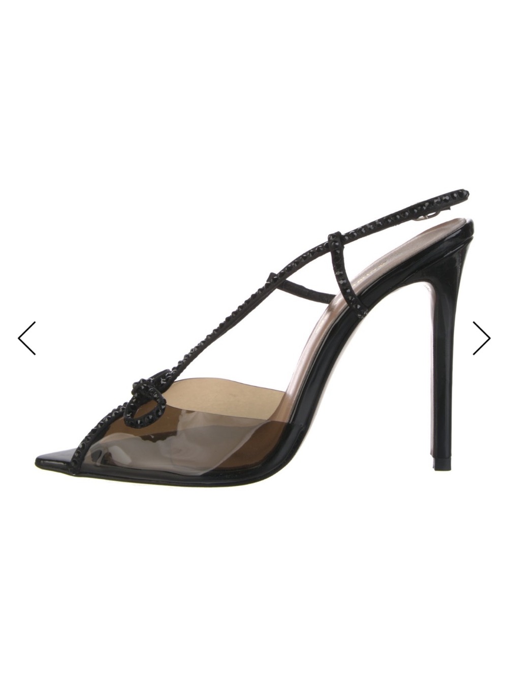 Black Crystal-Embellished Clear Panel Slingback Heel